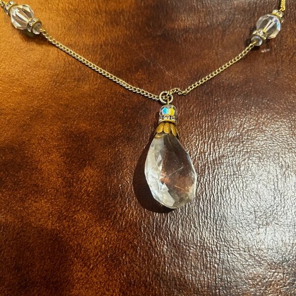 Antique Style Crystal Teardrop Drop Rhinestone Glass Beaded Necklace - Picture 4 of 12